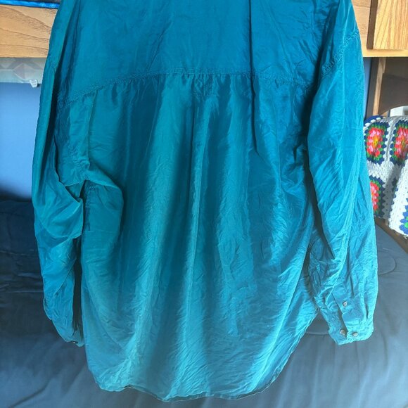Structure Teal Button Down Silk Blouse - Picture 2 of 4